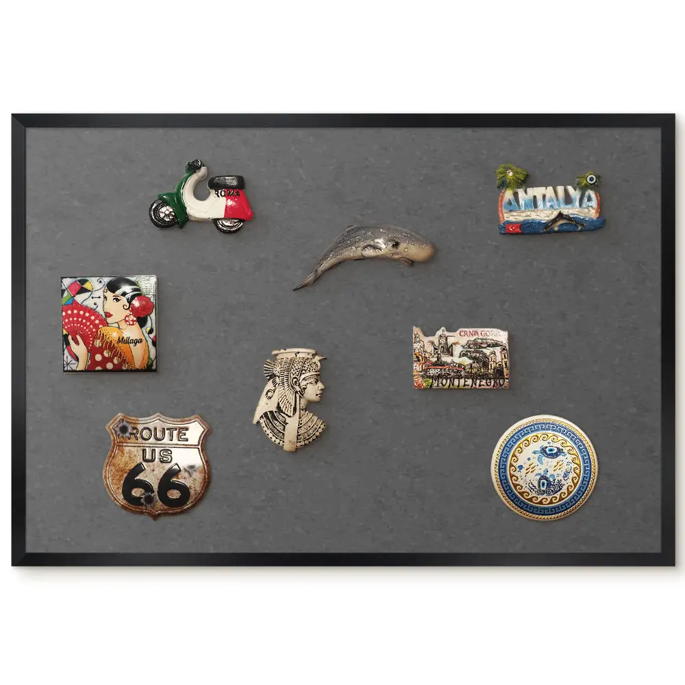 Tableau magnétique décoratif avec cadre motif pierre grise mat