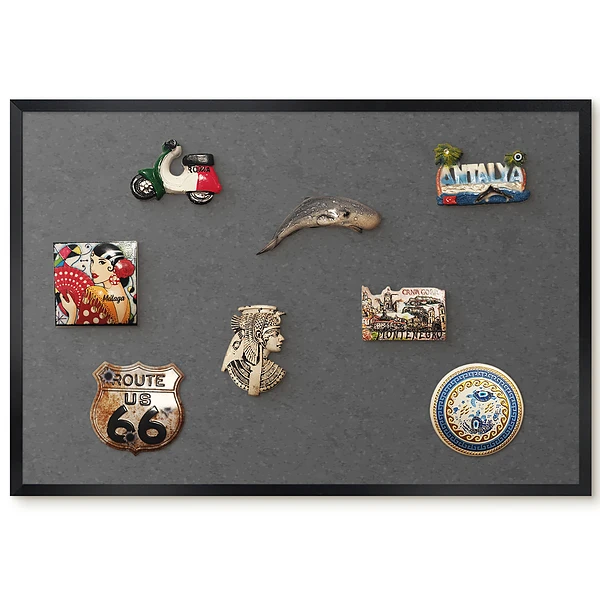 Tableau magnétique décoratif avec cadre motif pierre grise mat