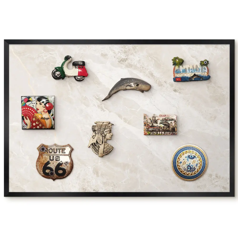 Tableau magnétique décoratif avec cadre motif effet pierre beige