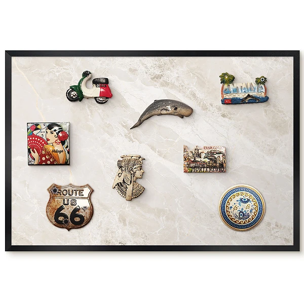 Tableau magnétique décoratif avec cadre motif effet pierre beige