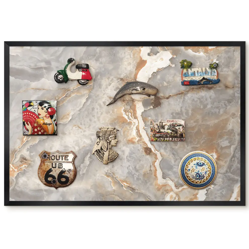 Tableau magnétique motif marbre beige et gris