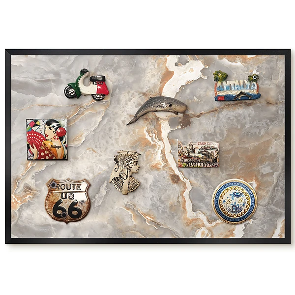 Tableau magnétique motif marbre beige et gris