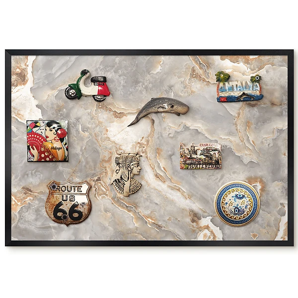 Tableau magnétique décoratif avec cadre motif abstrait beige et gris