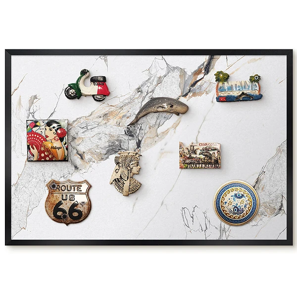 Tableau magnétique décoratif avec cadre fond clair aux lignes délicates et structure expressive