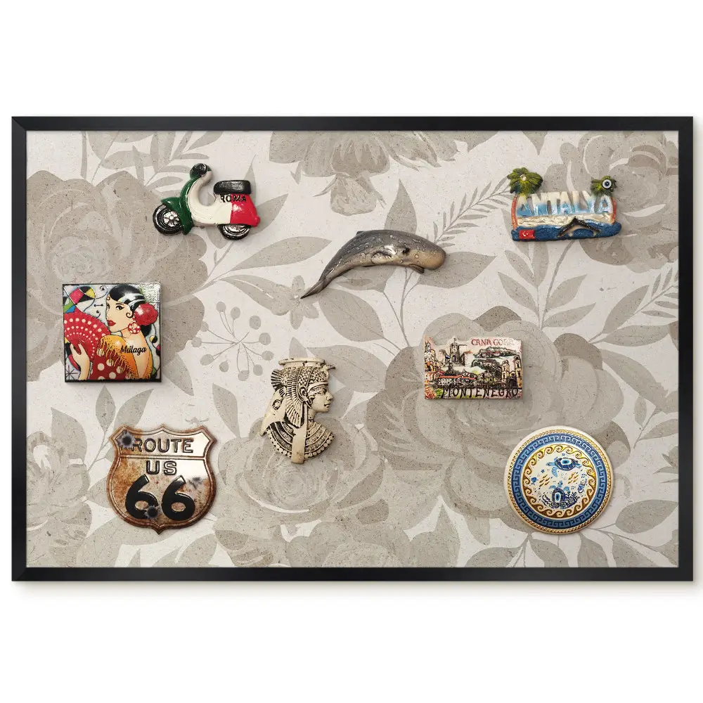 Tableau magnétique décoratif au motif élégant de fleurs et de feuilles
