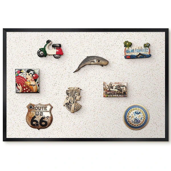 Tableau magnétique pour collection d'aimants à motif points beiges sur fond crème