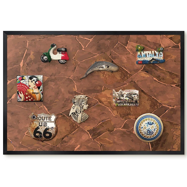 Tableau magnétique décoratif avec cadre motif dalles de pierre dans des nuances de brun