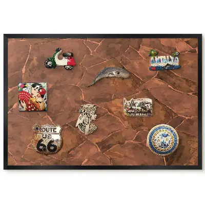 Tableau magnétique décoratif avec cadre motif dalles de pierre dans des nuances de brun