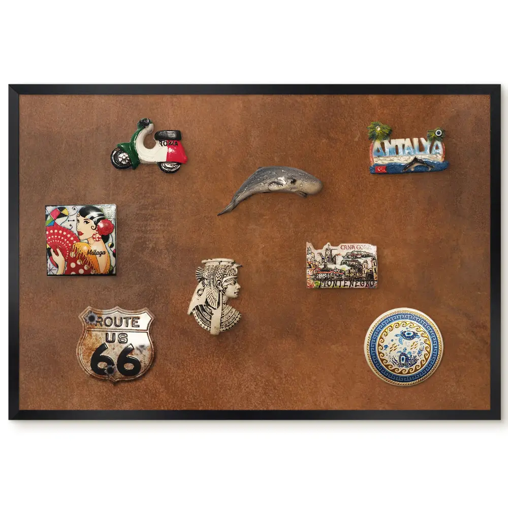 Tableau magnétique décoratif avec cadre motif texture brun chaud naturel