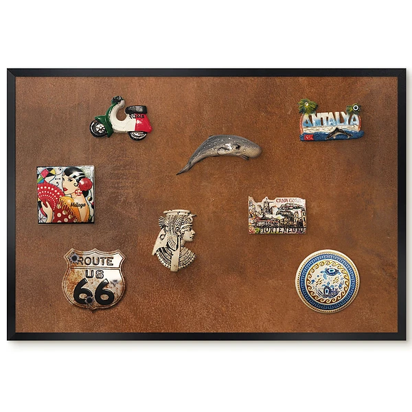 Tableau magnétique décoratif avec cadre motif texture brun chaud naturel