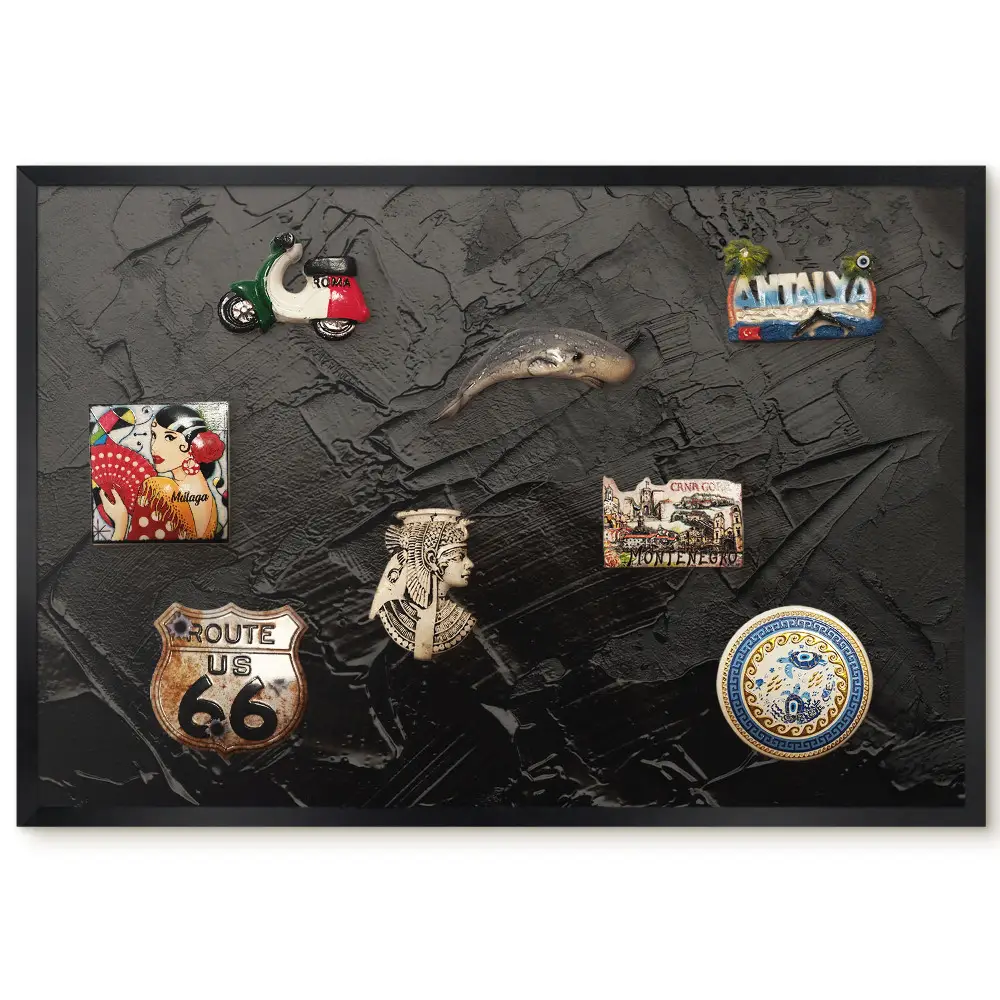 Tableau magnétique avec motif coups de pinceau noirs effet texturé