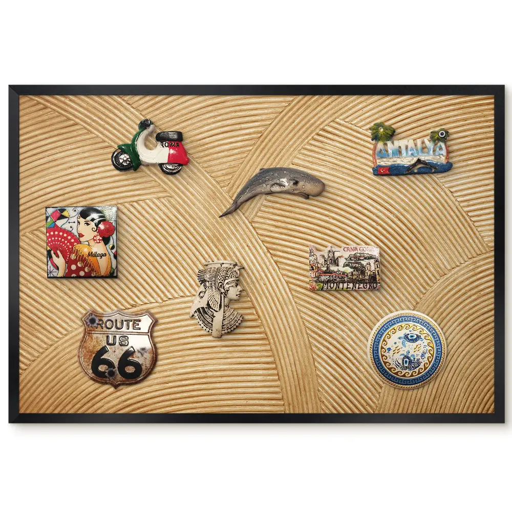 Tableau magnétique décoratif avec cadre et motifs harmonieux aux textures multidimensionnelles