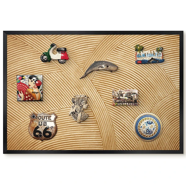 Tableau magnétique décoratif avec cadre et motifs harmonieux aux textures multidimensionnelles