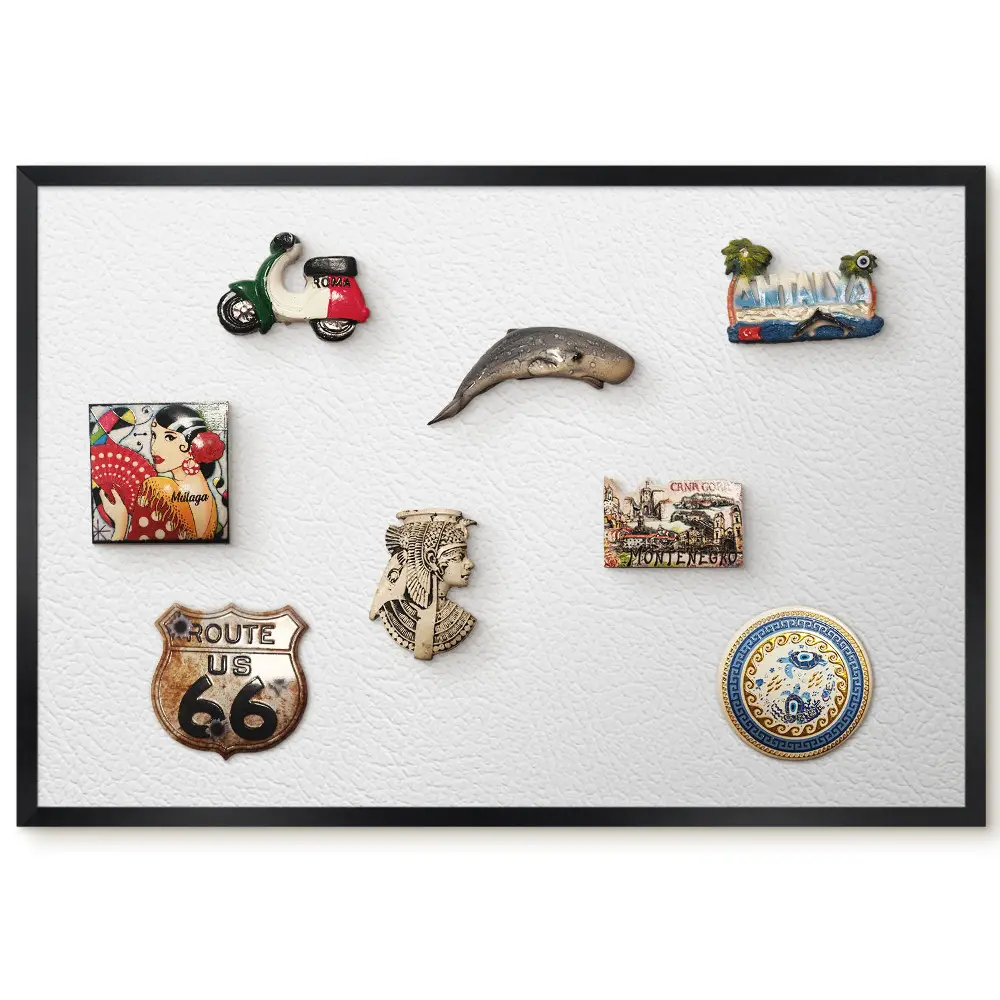 Tableau magnétique décoratif avec cadre motif cuir texturé blanc