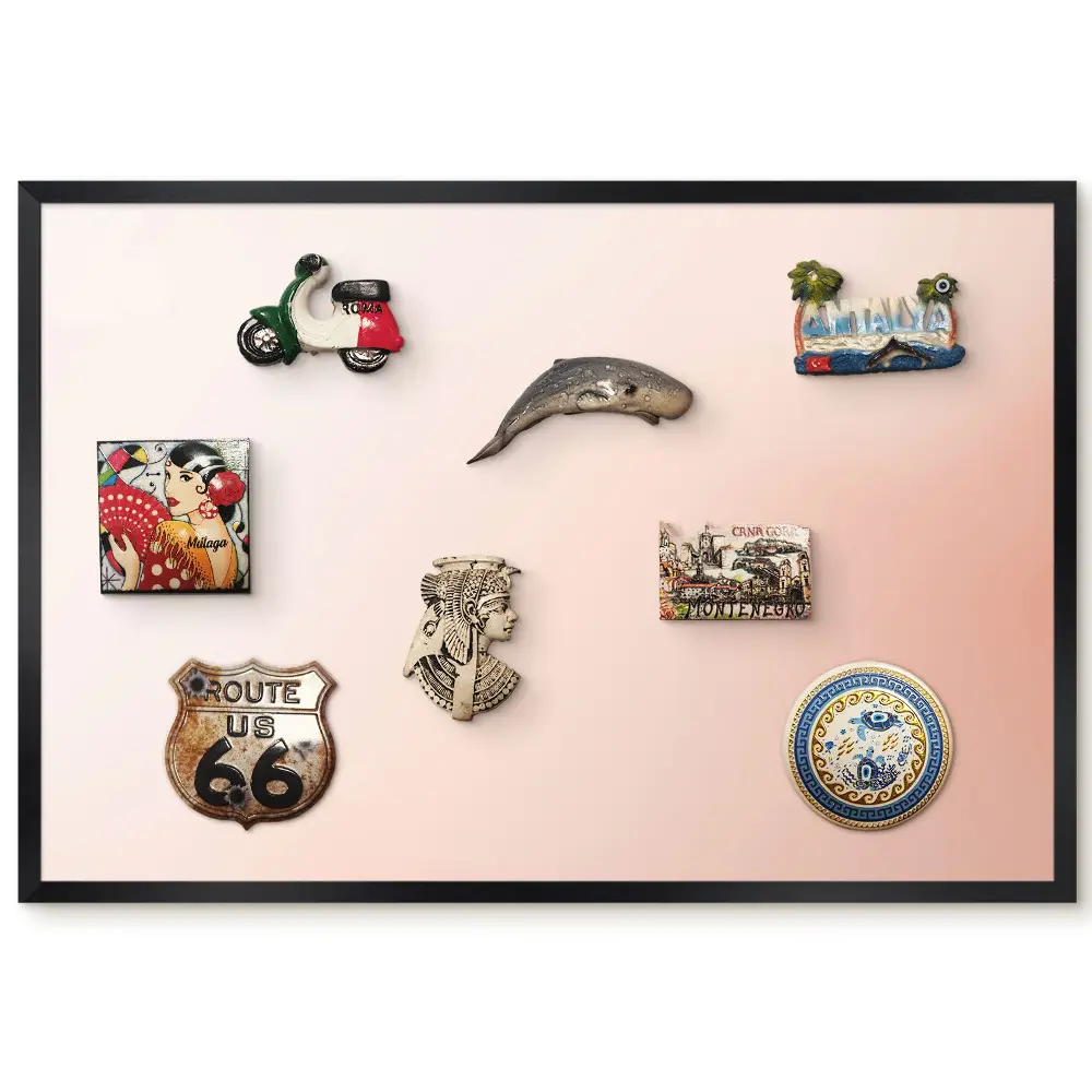 Tableau pour collection d'aimants avec composition harmonieuse de teintes pastel