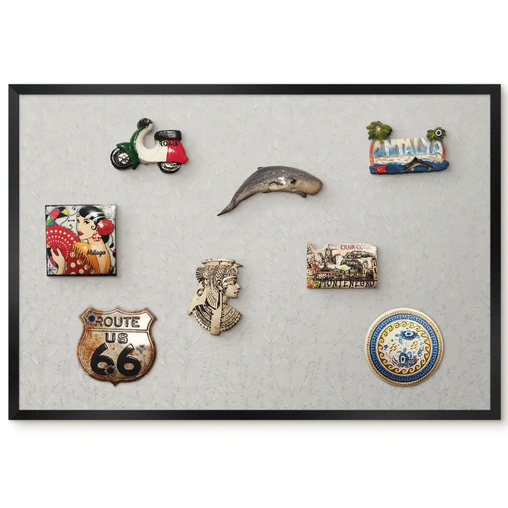 Tableau magnétique décoratif avec cadre motif végétal aux couleurs vives