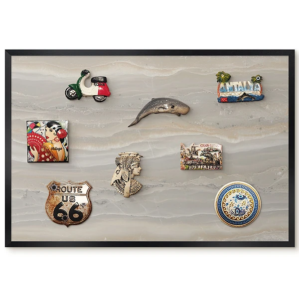 Tableau magnétique pour aimants motif marbré vagues grises et beiges