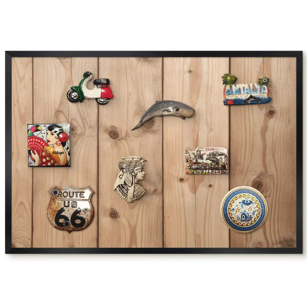 Tableau magnétique décoratif avec cadre effet bois beige à nœuds