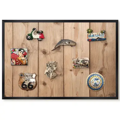 Tableau magnétique décoratif avec cadre effet bois beige à nœuds