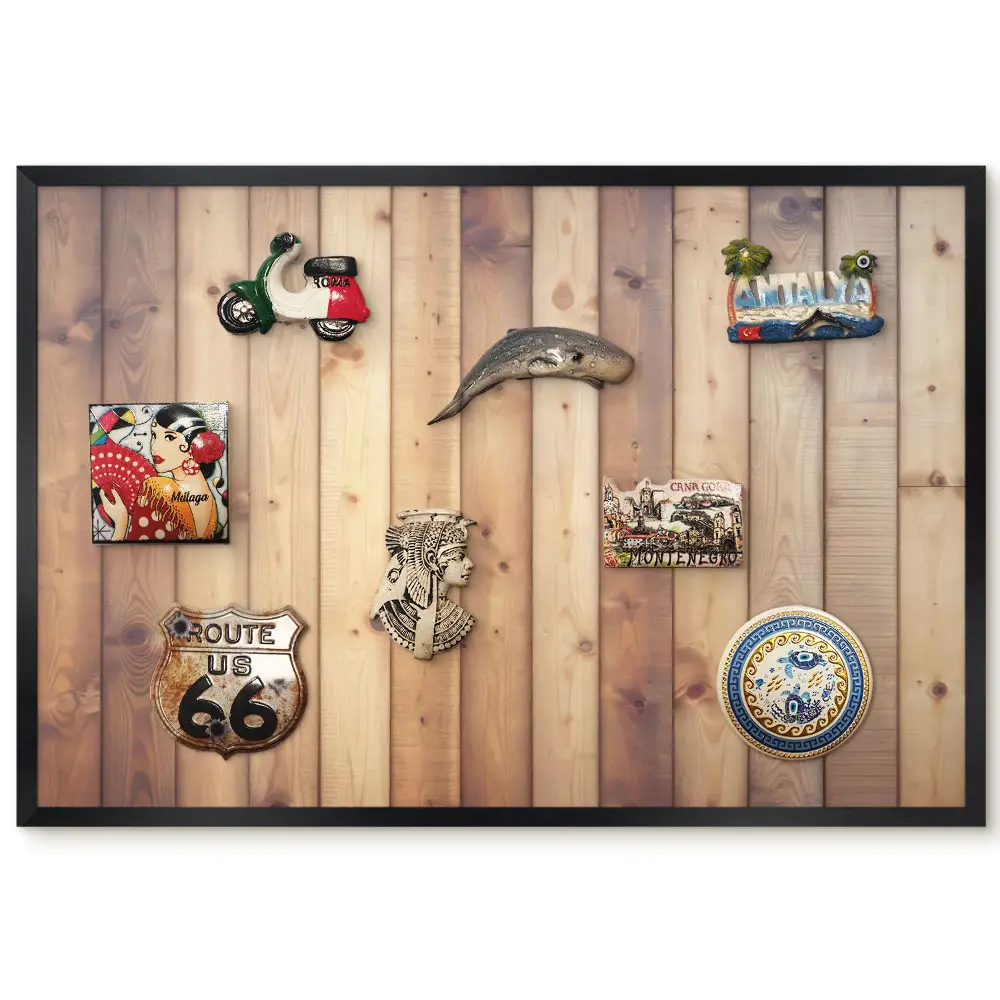 Tableau magnétique avec cadre motif planches verticales dans des tons bruns
