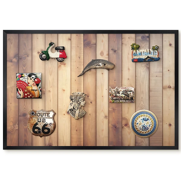 Tableau magnétique avec cadre motif planches verticales dans des tons bruns