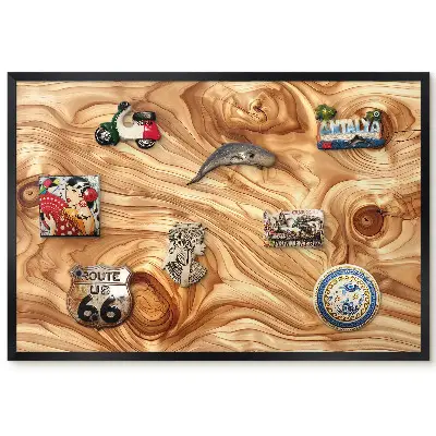 Tableau pour collection d'aimants en bois aux formes organiques et couleurs chaudes