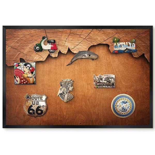 Tableau magnétique décoratif avec cadre en texture de bois brun chaud