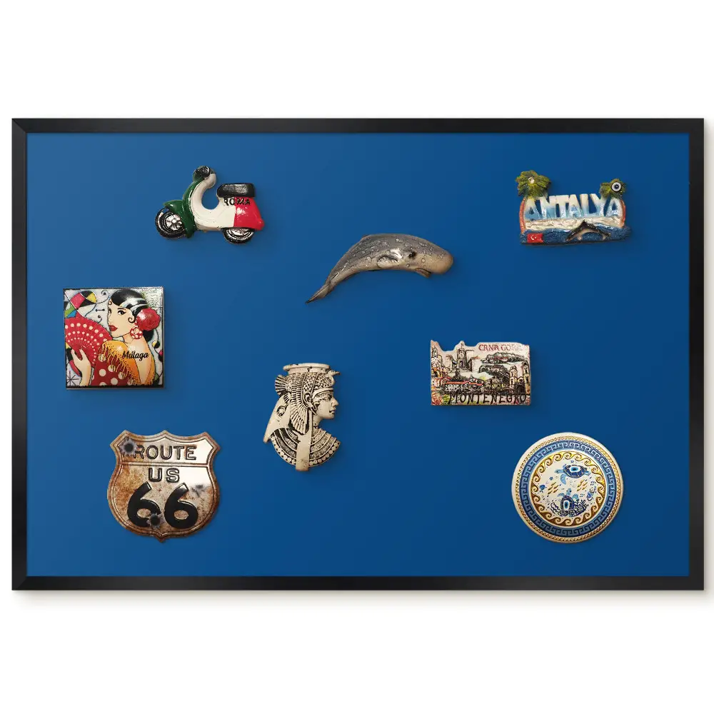 Tableau magnétique décoratif avec cadre fond bleu marine pour intérieurs modernes