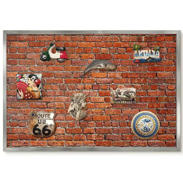Tableau magnétique encadré au style industriel motif mur de briques