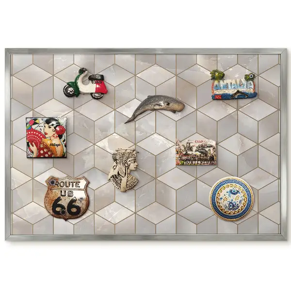 Tableau magnétique encadré motif mosaïque de cubes créant un effet de profondeur