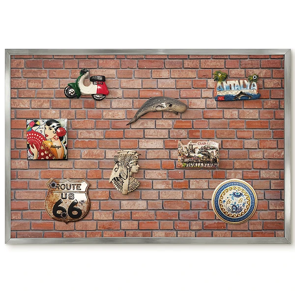 Tableau magnétique encadré motif mur de briques aux teintes chaudes
