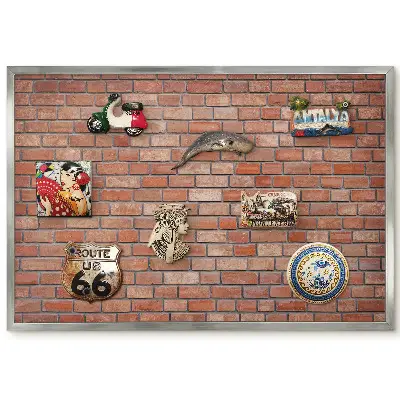 Tableau magnétique encadré motif mur de briques aux teintes chaudes