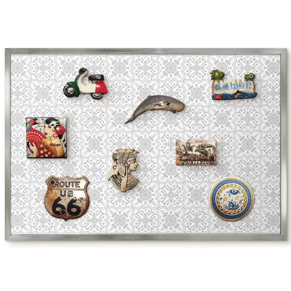 Tableau magnétique encadré aux motifs géométriques gris et blancs