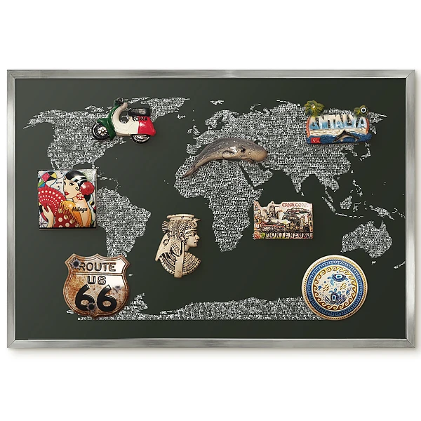 Tableau magnétique encadré carte du monde avec lettres