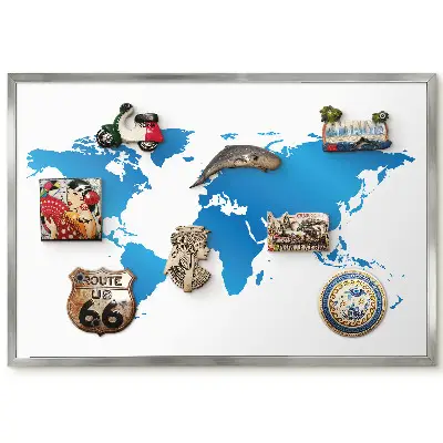 Panneau pour aimants souvenirs Carte du monde en nuances de bleu