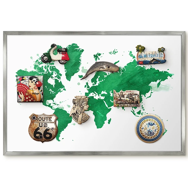 Tableau magnétique encadré Carte aquarelle dans des tons de vert