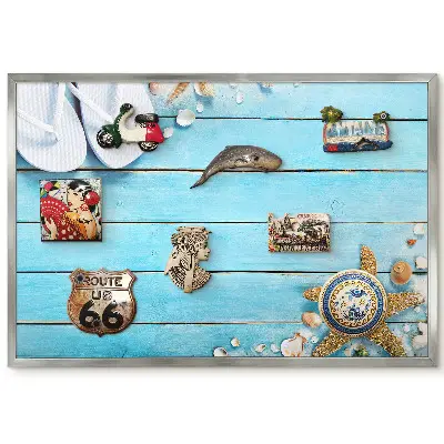 Panneau pour aimants souvenirs motif bord de mer avec tongs et étoiles de mer