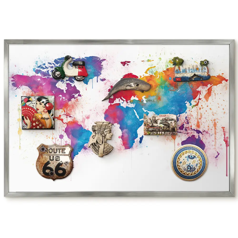 Panneau magnétique décoratif carte du monde aquarelle