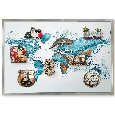 Panneau magnétique décoratif Carte du monde avec texture d'eau turquoise