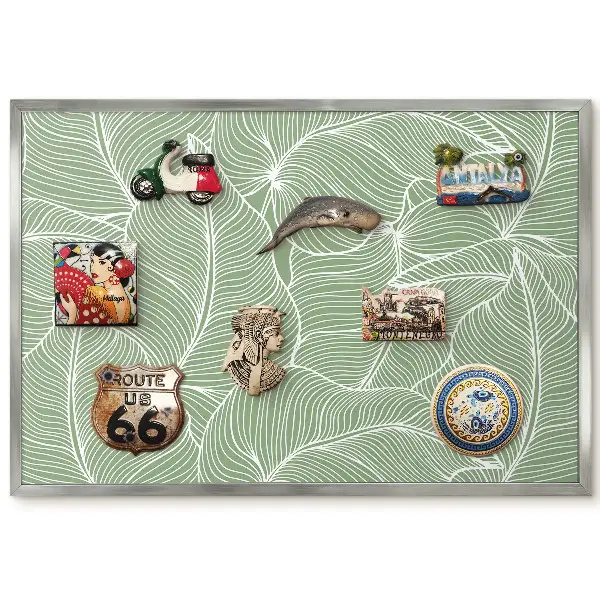 Tableau magnétique encadré motif feuilles vert
