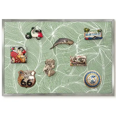 Tableau magnétique encadré motif feuilles vert