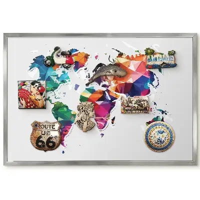 Panneau pour aimants souvenirs carte du monde géométrique colorée
