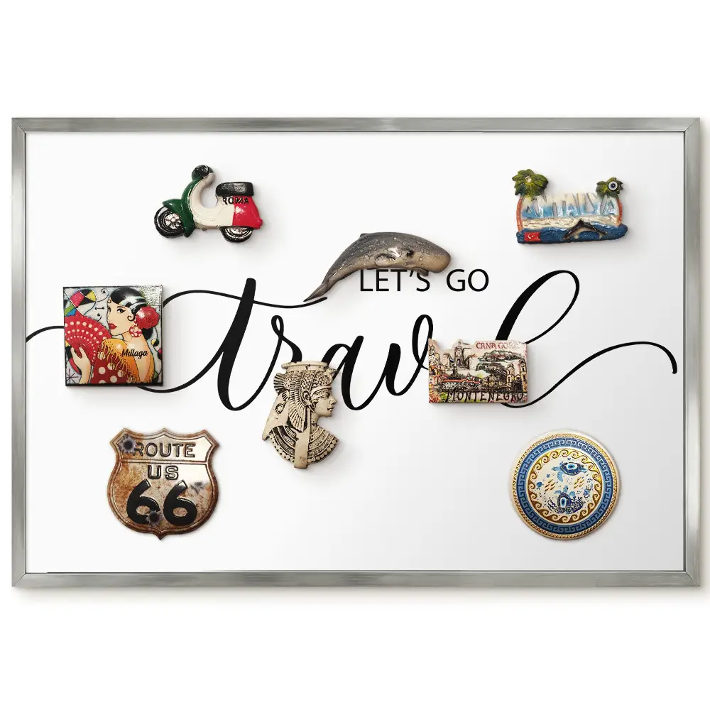 Panneau décoratif pour aimants souvenirs avec inscription inspirante sur le voyage