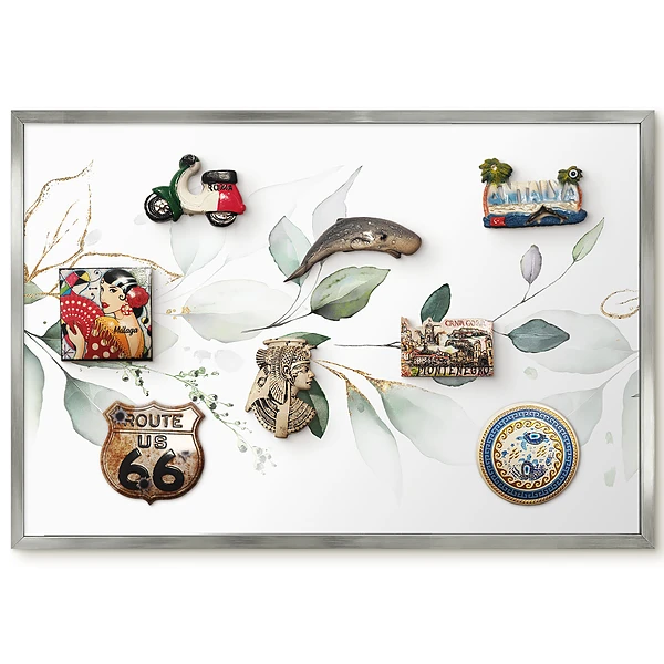 Panneau pour aimants souvenirs à motifs de feuilles aquarelles vertes et grises