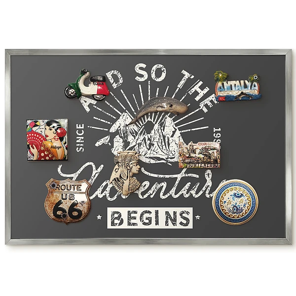 Panneau décoratif pour aimants souvenirs avec motif montagne et lettrage vintage inspirant