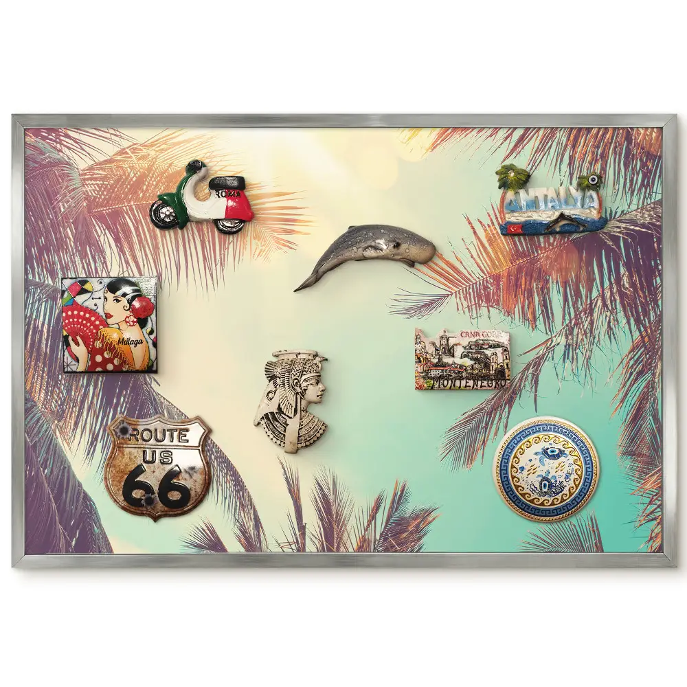 Tableau magnétique encadré Palmiers tropicaux au soleil