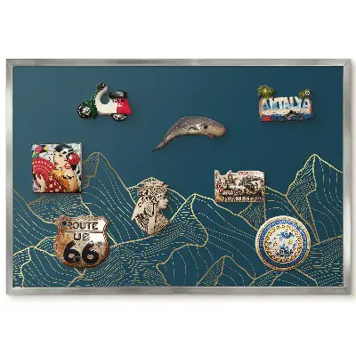 Panneau pour aimants souvenirs motif montagne minimaliste sur fond sombre