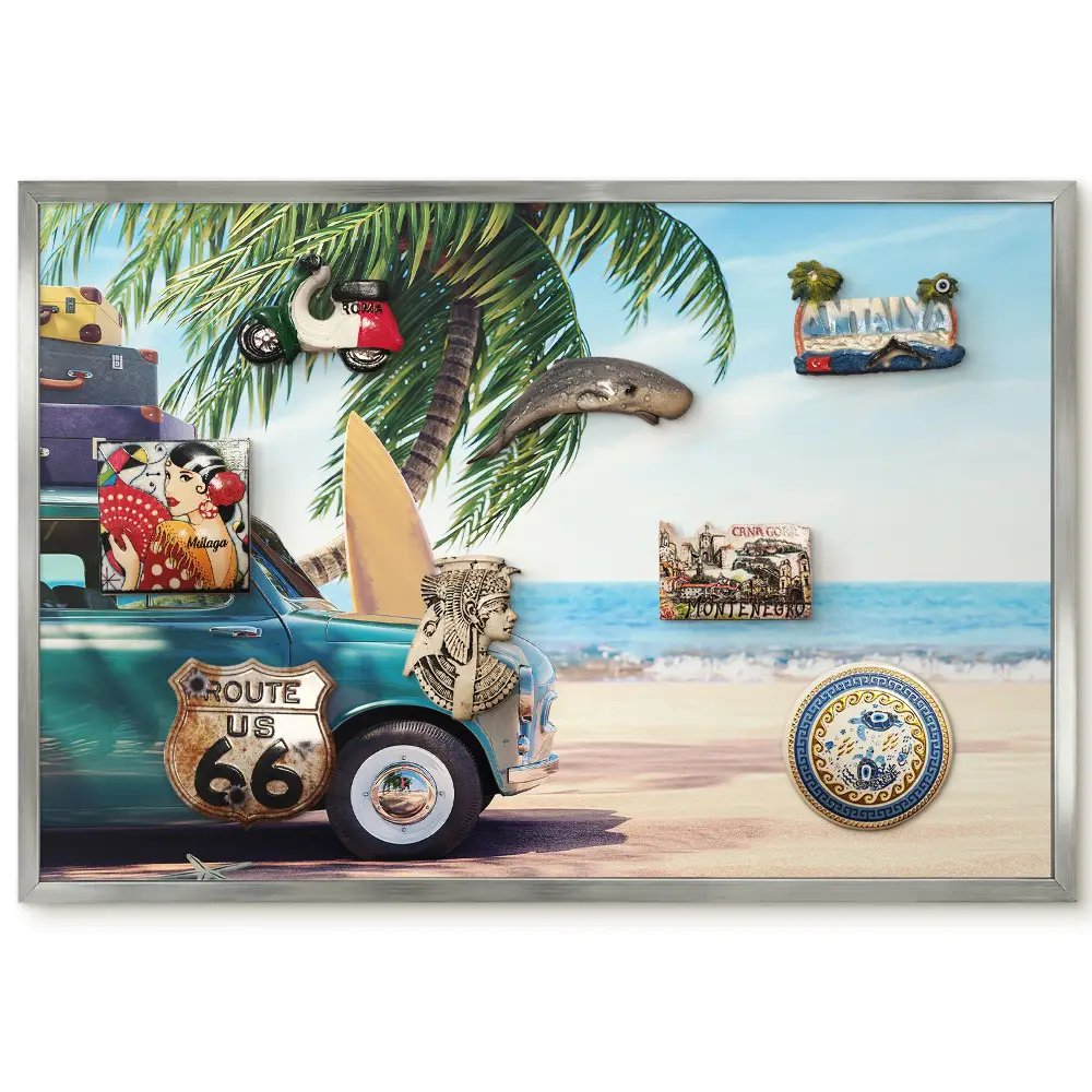 Panneau décoratif pour aimants souvenirs thème plage voiture et palmiers