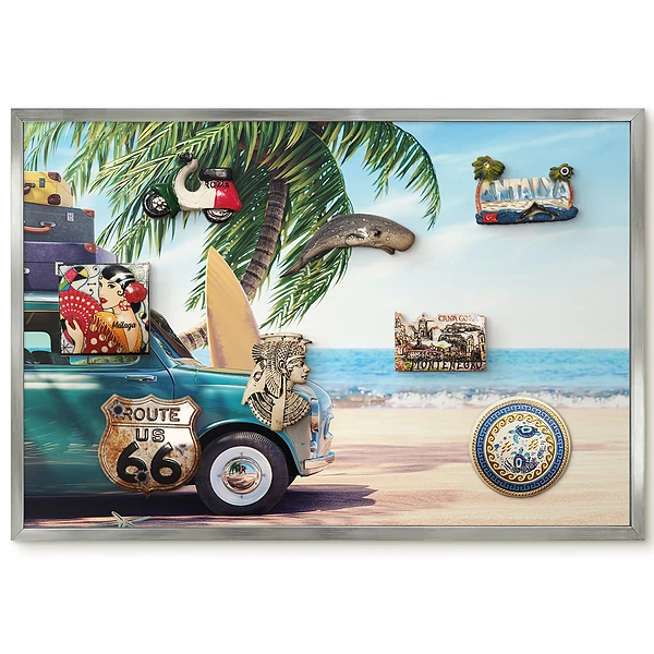 Panneau décoratif pour aimants souvenirs thème plage voiture et palmiers