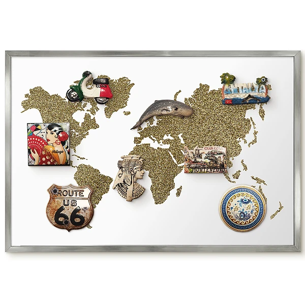 Panneau magnétique décoratif carte du monde avec grains jaunes